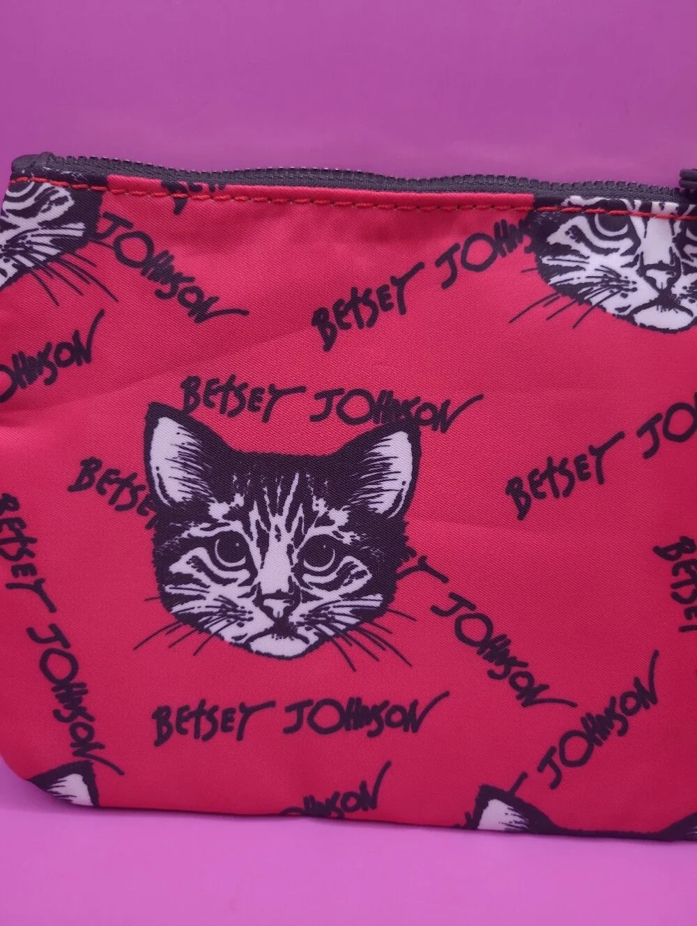 Betsey‎ Johnson Red Cat Print Wristlet with Black Strap